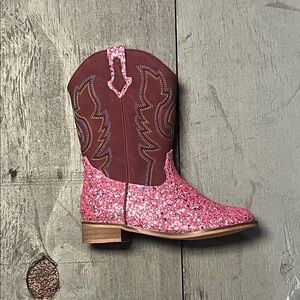 Girls Sparkling Pink Glitter Western Boots